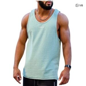 Youngla Mens Slub white Wash Breathable Workout Gym 100% cotton tank size L
